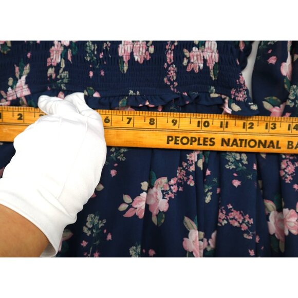 Lulus Floral Navy Blue Off-The-Shoulder Smocked Mini Dress Long Sleeves Womens S - Picture 6 of 15